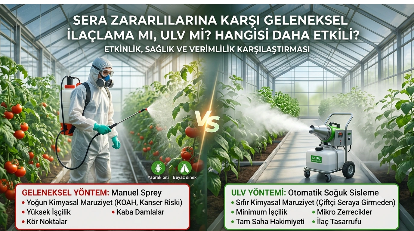 Sera zararlıları - geleneksel ilaçlama ile ULV yöntemi karşılaştırması